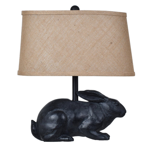 Crestview Collection Rabbit 17" Rustic Resin Table Lamp In Black Iron Finish With Burlap Shade