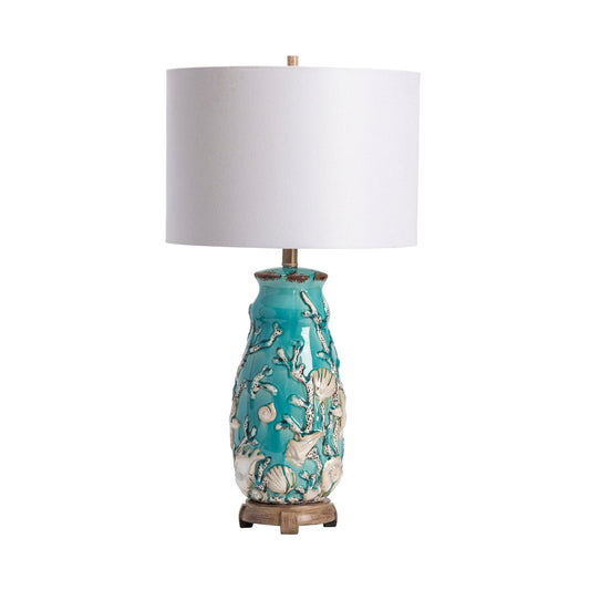 Crestview Collection Reef 31" Coastal Ceramic And Resin Table Lamp In Coral Finish With White Linen Shade