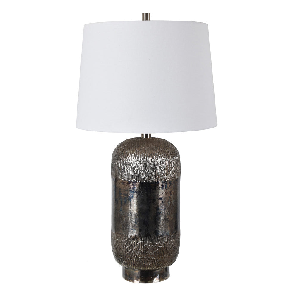 Crestview Collection Reynolds 32" Modern Aluminum And Metal Table Lamp In Antique Blue Silver Finish With White Linen Shade
