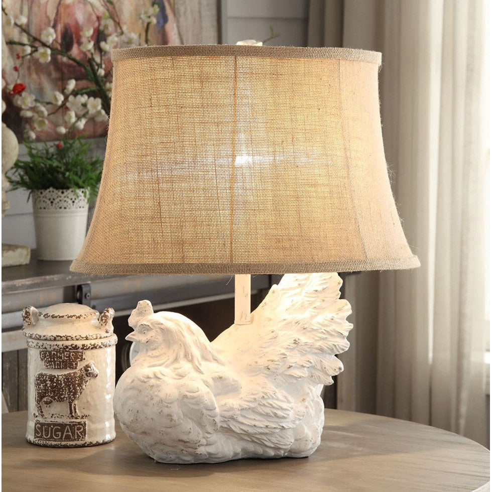 Crestview Collection Rooster 21" Rustic Resin Table Lamp In White Wash Finish With Burlap Shade