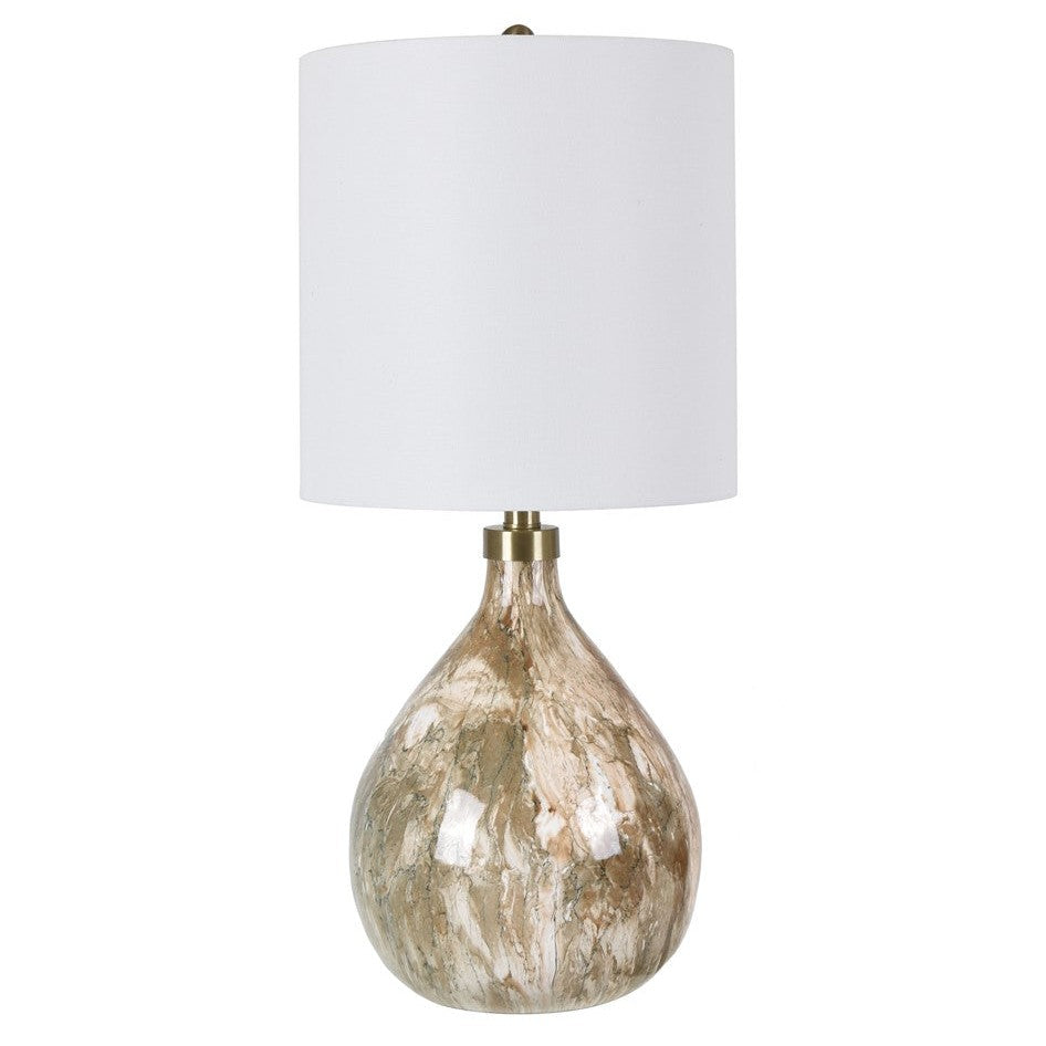 Crestview Collection Russo 33" Transitional Resin And Iron Table Lamp In Khaki And Olive Marbled Finish With Cylinder White Linen Shade