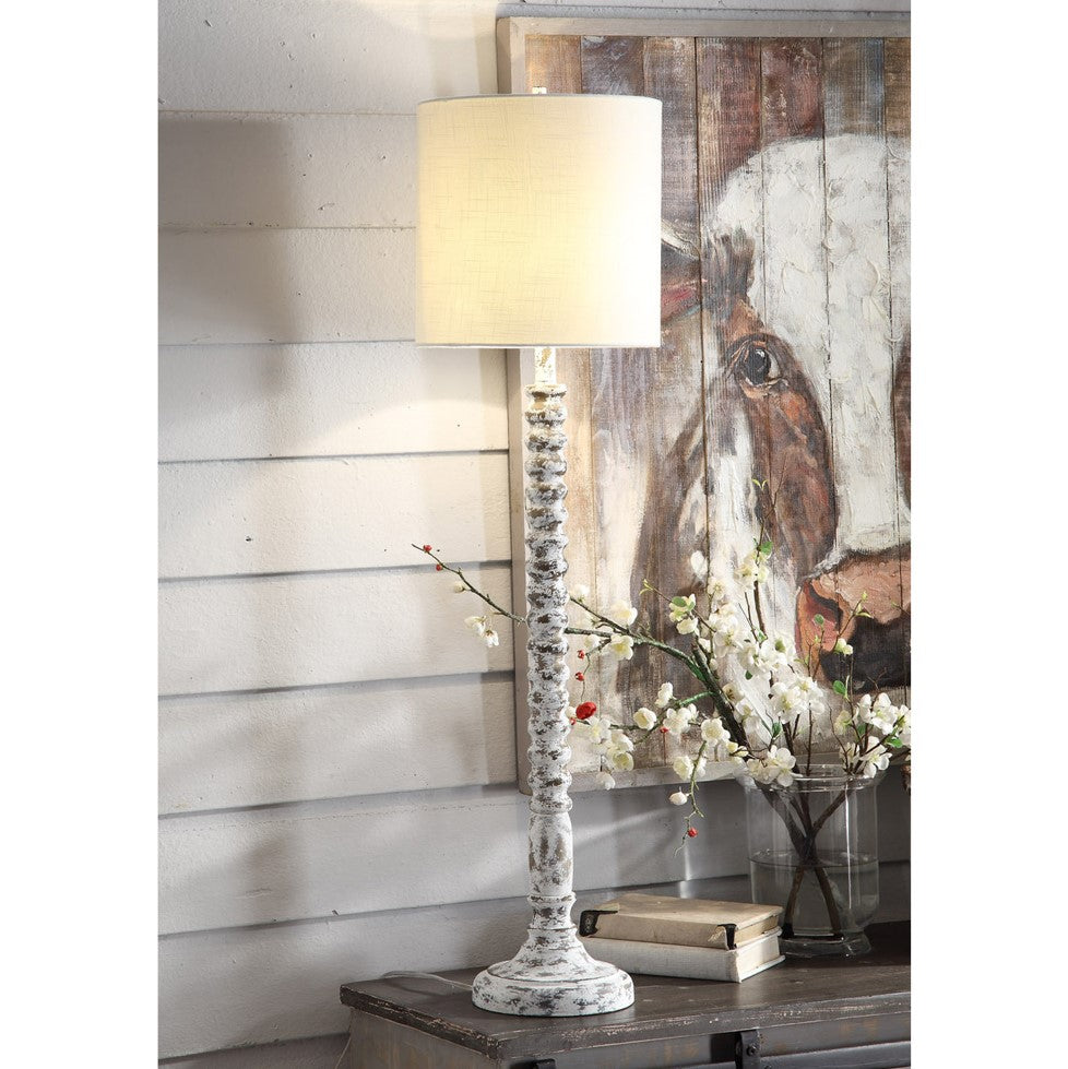 Crestview Collection Sarah 45" Rustic Resin Table Lamp In White Wash Finish With White Texture Linen Shade