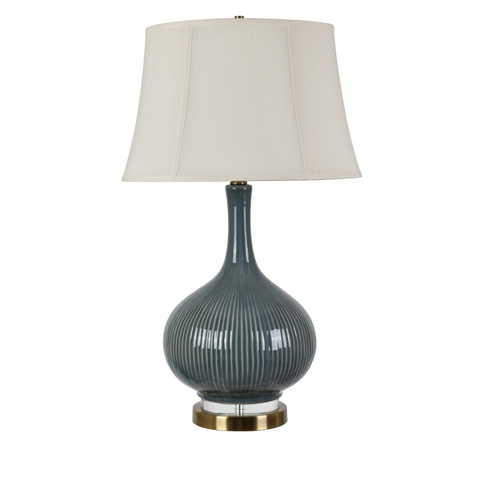 Crestview Collection Sawyer 30" Traditional Ceramic Crystal And Metal Table Lamp In Deep Teal And Antique Brass Finish With Off White Silk Soft Back Shade