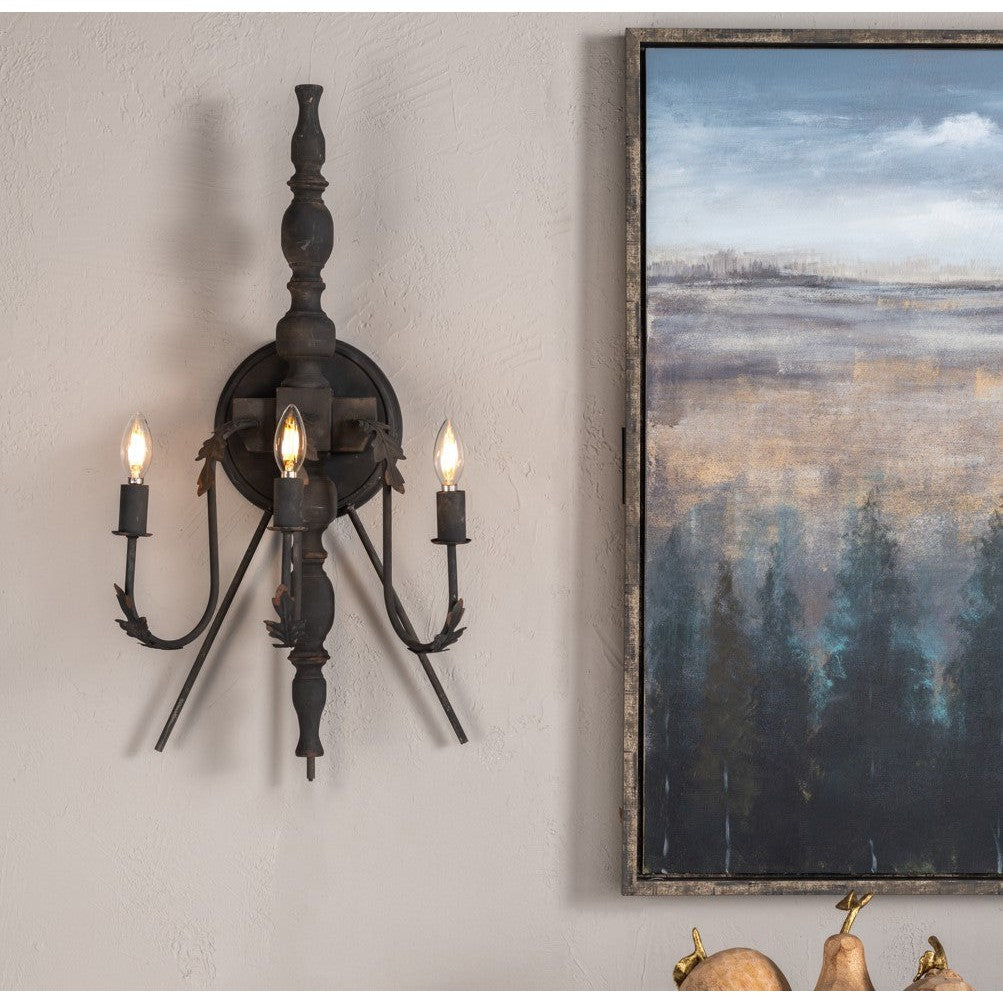 Crestview Collection Shelton 32" Traditional Iron Wall Sconce In Antique Black Iron Finish