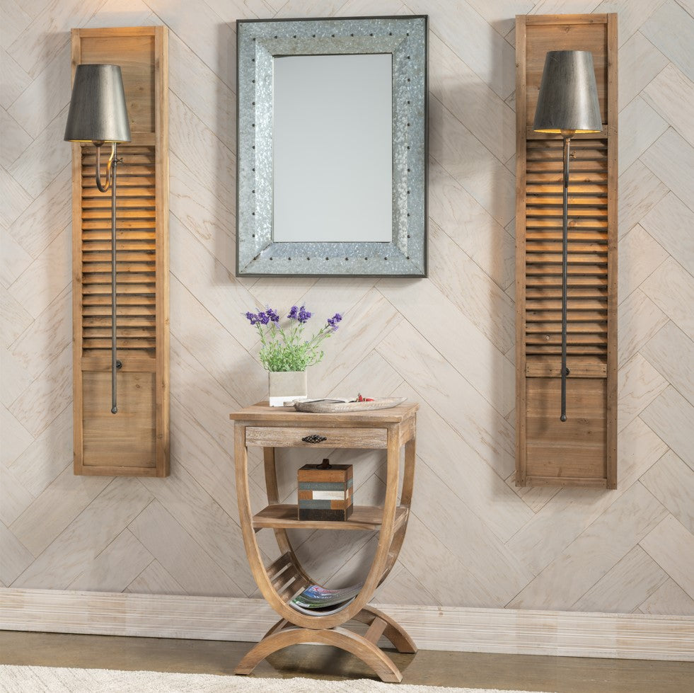Crestview Collection Shutter 56" Traditional Wood And Metal Wall Sconce In Rustic Wood And Black Iron Finish With Antique Bronze Metal Shade