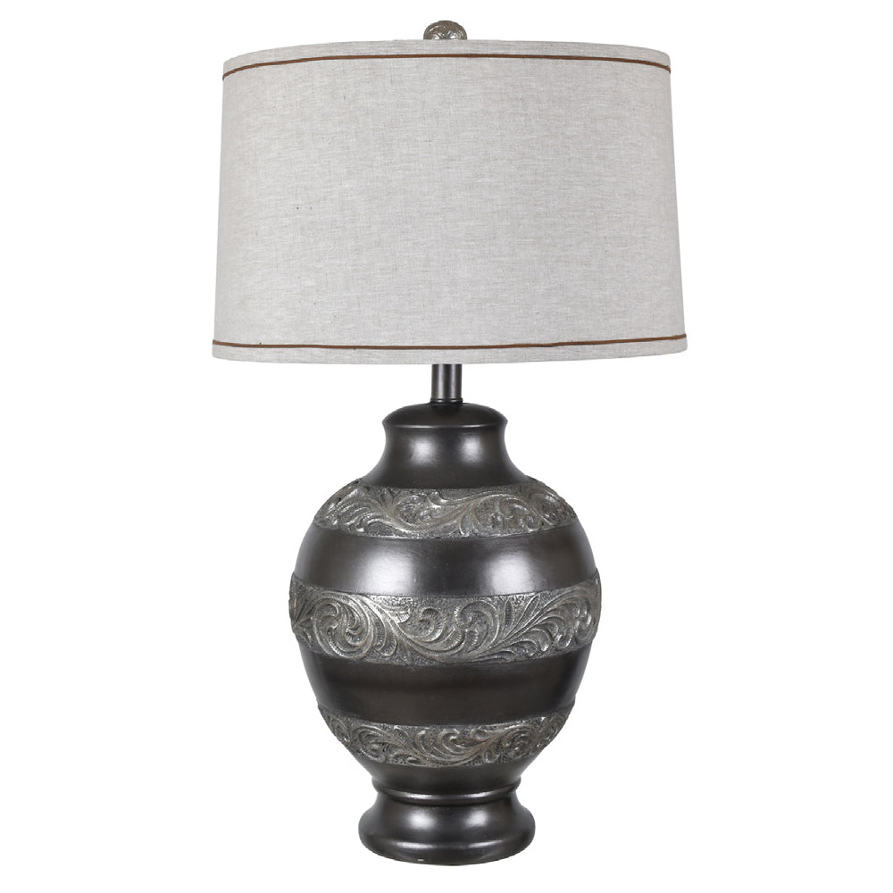 Crestview Collection Silver Creek 33" Rustic Resin Table Lamp In Antique Silver And Black Iron Finish With Gray Linen Shade
