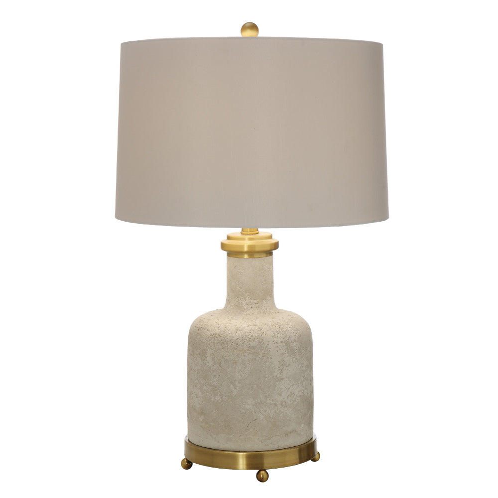 Crestview Collection Stone 27" Transitional Cement And Metal Table Lamp In Concrete And Brass Finish With White Silk Shade- 2 pieces