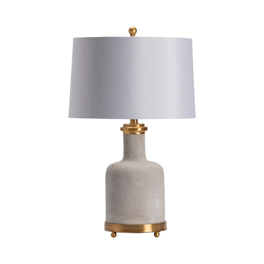 Crestview Collection Stone 27" Transitional Cement And Metal Table Lamp In Concrete And Brass Finish With White Silk Shade- 2 pieces