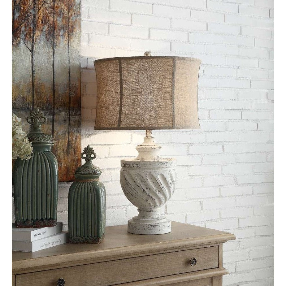 Crestview Collection Swirled 29" Traditional Resin Table Lamp In Antique White Finish With Oatmeal Linen Shade
