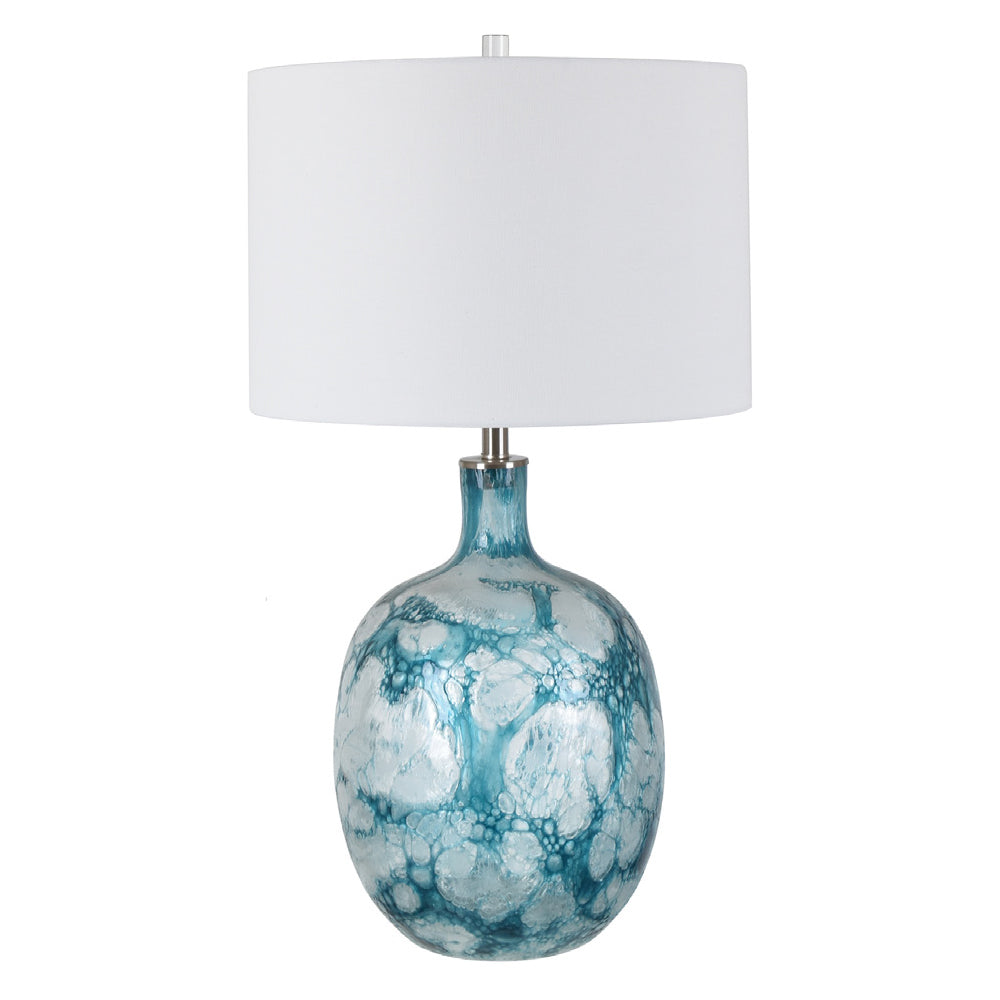 Crestview Collection Talulah 33" Transitional Glass Table Lamp In Blue Sea Finish With White Linen Shade