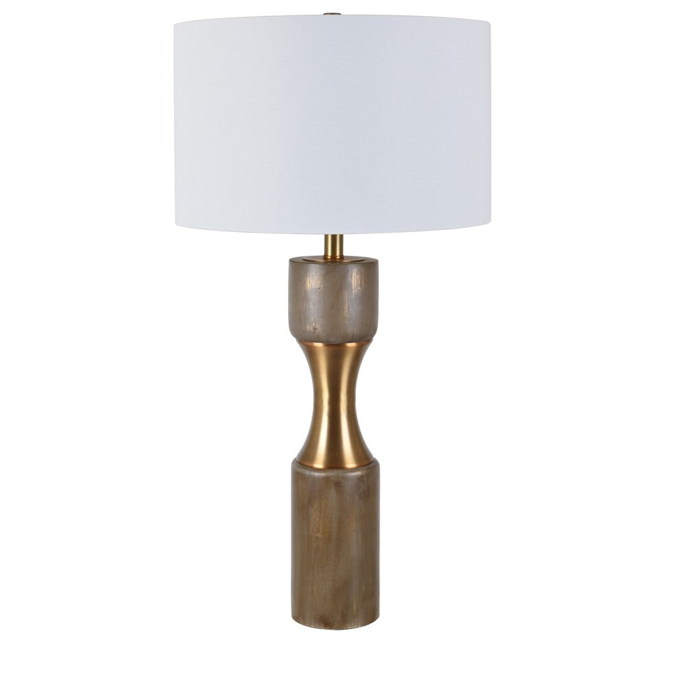 Crestview Collection Tate 31" Transitional Concrete And Metal Table Lamp In Burnished Gold And Antique Brass Finish With White Linen Drum Shade