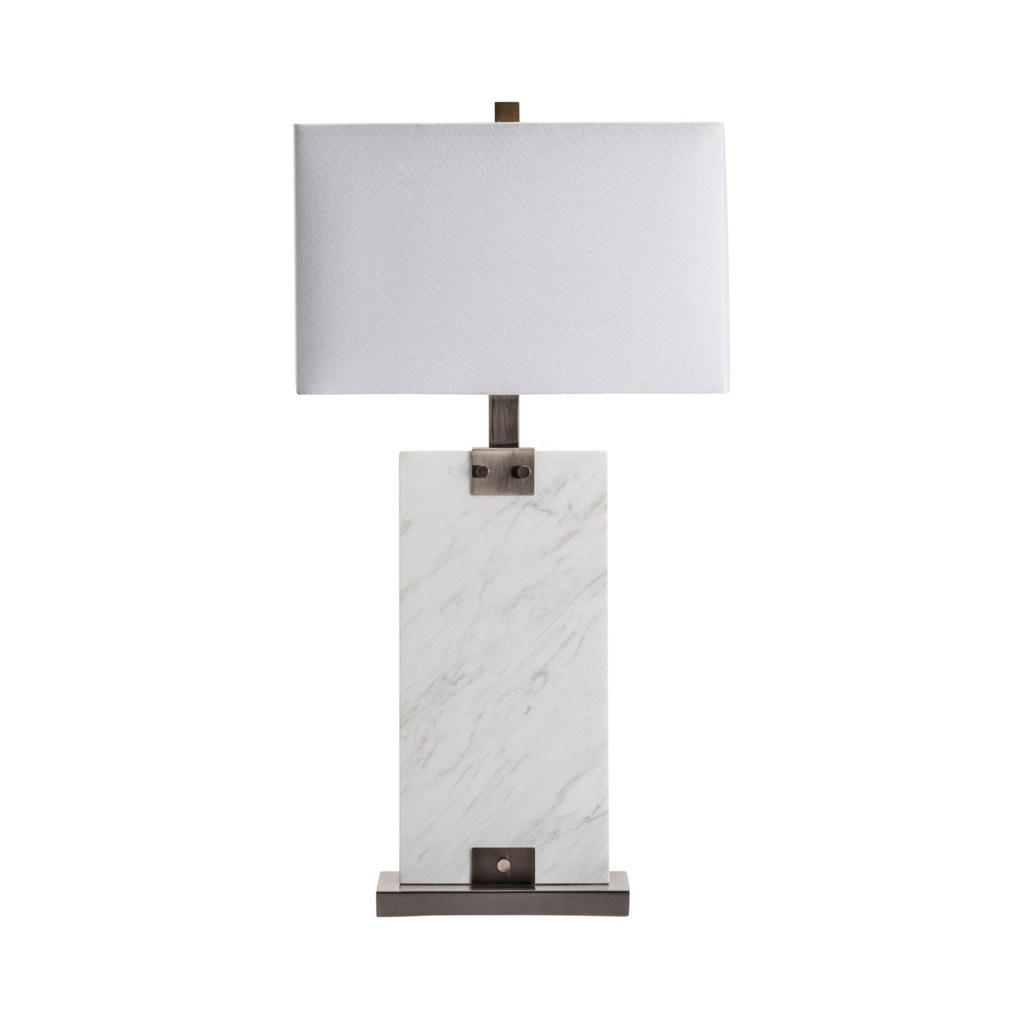 Crestview Collection Towers 30" Modern Marble And Metal Table Lamp In White Marble And Brushed Nickel Finish With Grey Linen Shade