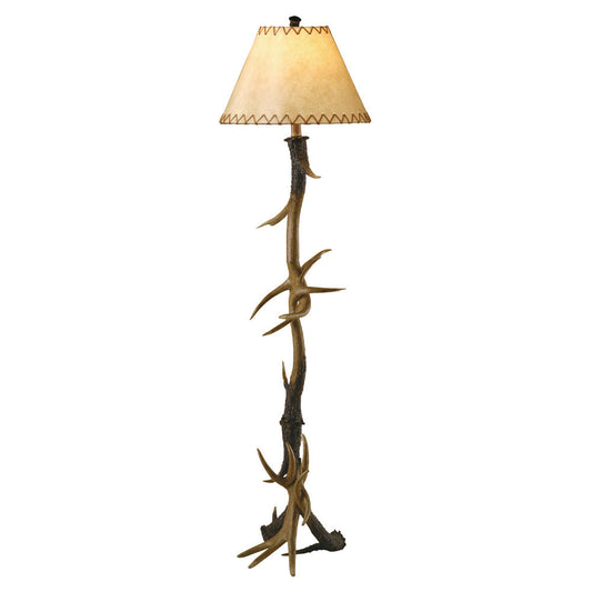 Crestview Collection Trophy 66" Rustic Resin Floor Lamp In Natural Antler Finish With Faux Leather Fabric