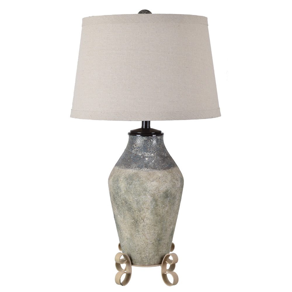 Crestview Collection Ventura 31" Rustic Ceramic And Iron Table Lamp In Sand Stone And Rust Finish With Empire Natural Linen Shade And Scroll Base