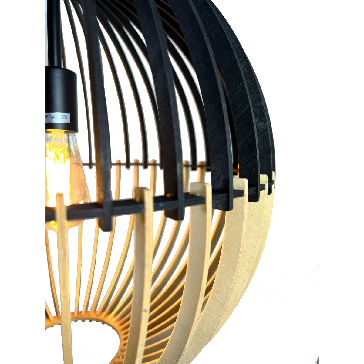 EQ Light Balam 19" Black & Bamboo Globe Pendant
