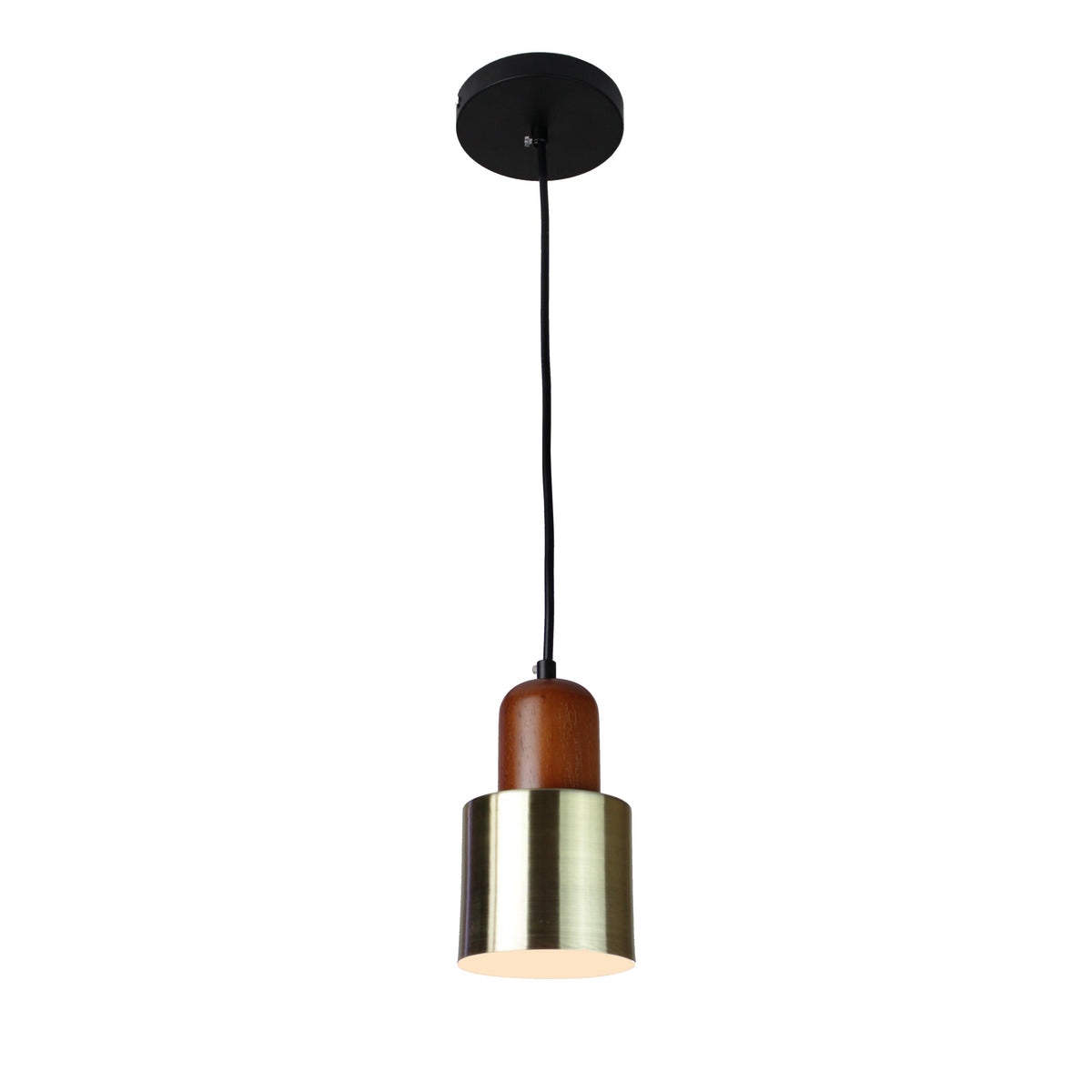 EQ Light Cozumel 4" Satin Brass Cylindric Mini Pendant Light With Wood Elements