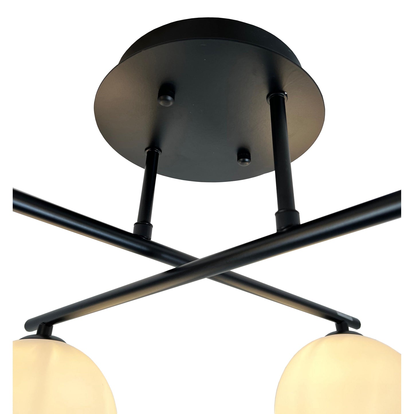 EQ Light Kinich 9" Black 4-Light Semi Flush Mount With White Glass Globes