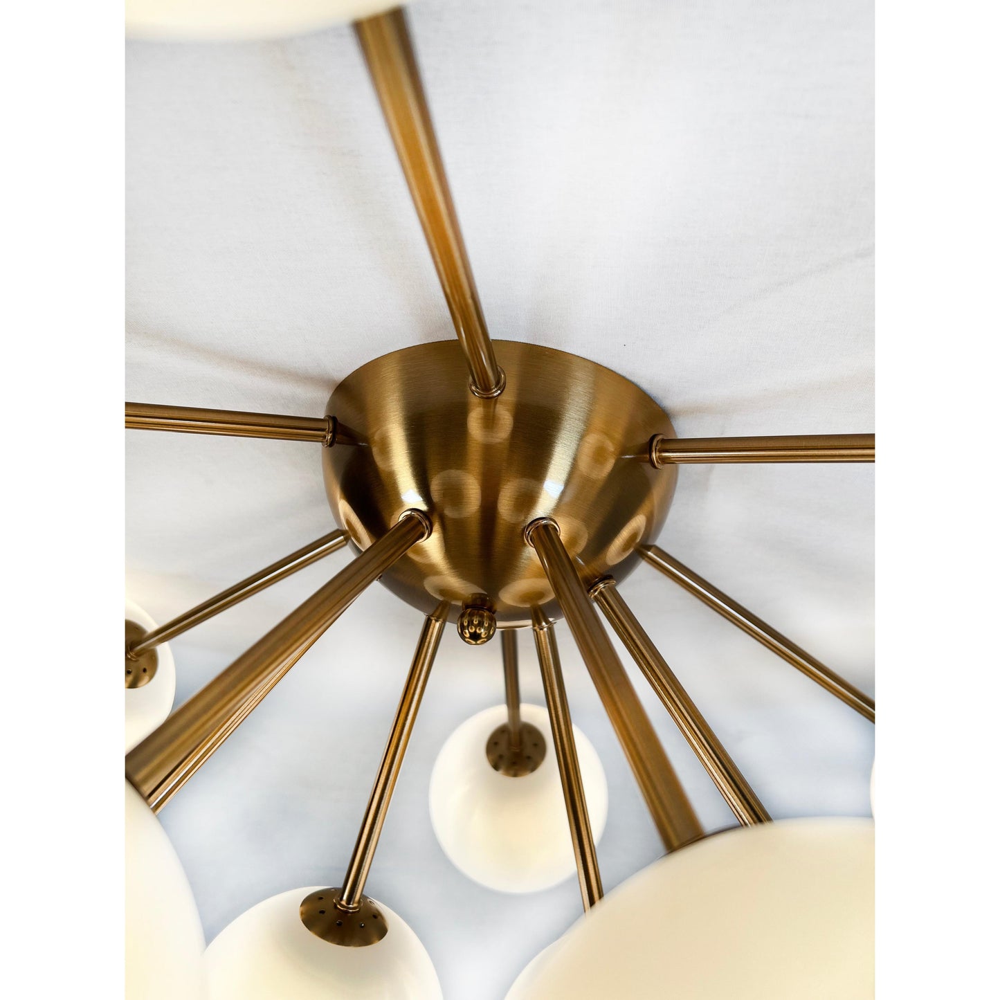 EQ Light Ootzil 19" Satin Brass 12-Light Semi Flush Mount With White Glass Globes