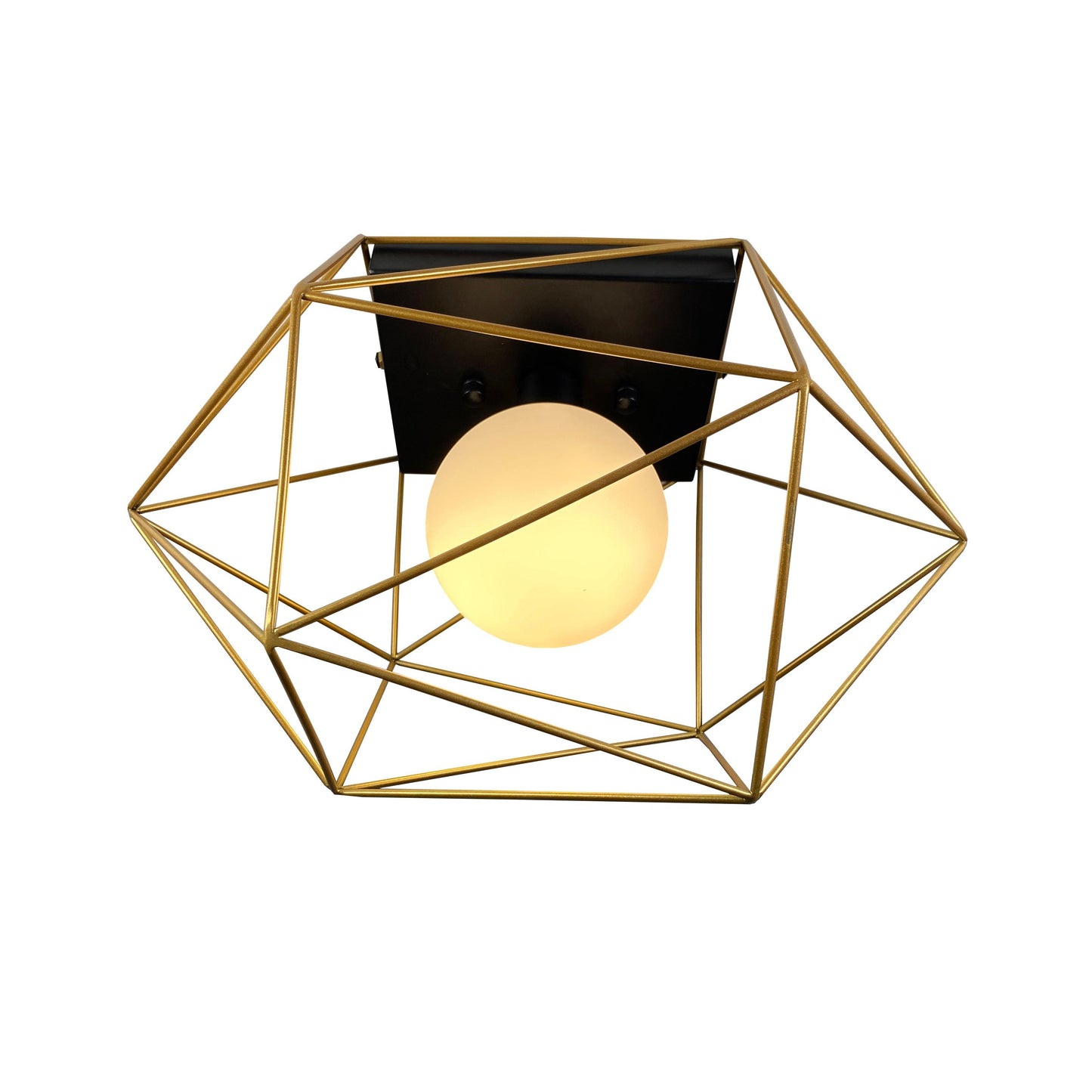 EQ Light Yumil Modern 14" Black & Gold 1-Light Geometric Semi Flush Mount