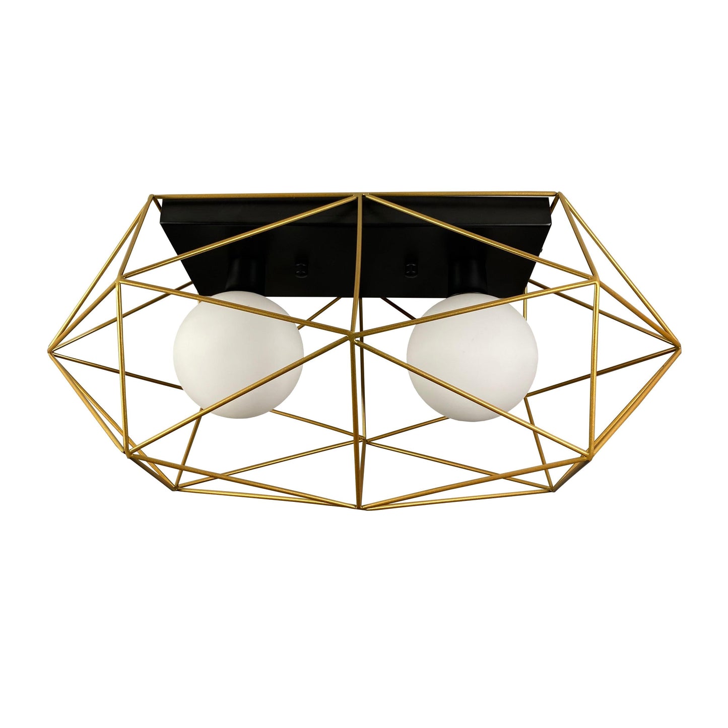 EQ Light Yumil Modern 19" Black & Gold 2-Light Geometric Semi Flush Mount