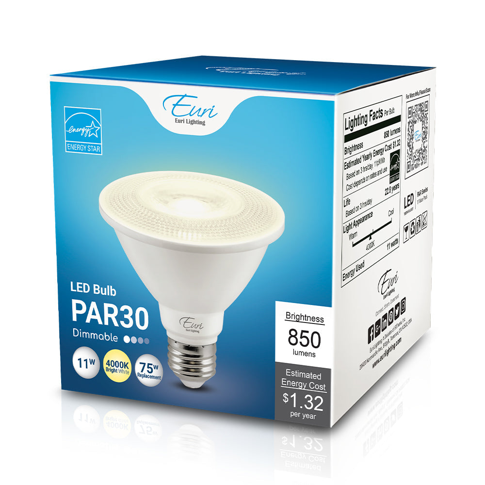 Euri Lighting 11W Dimmable 4000K Short Neck Halogen Look LED Wide Spot Bulb