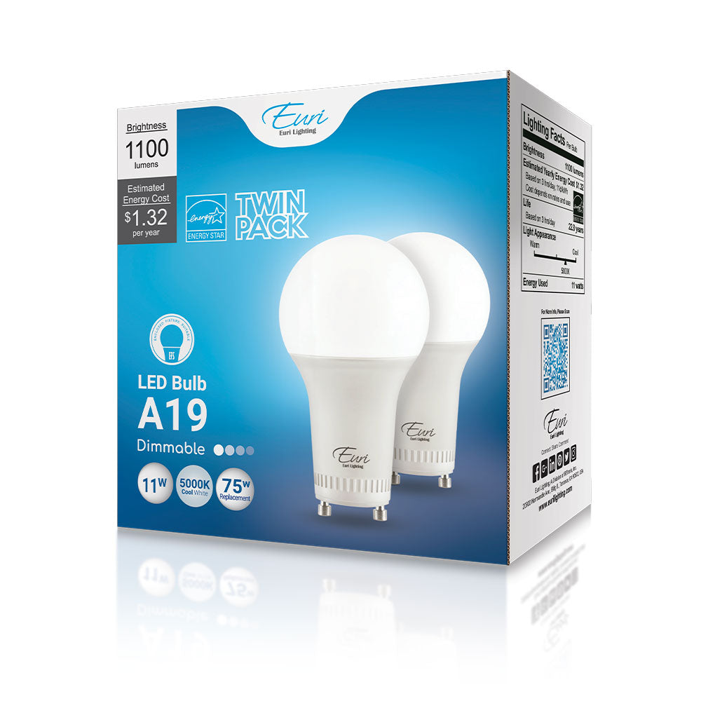 Euri Lighting 11W Dimmable Omni-Directional 5000K LED 2-Piece Light Bulb Value Pack