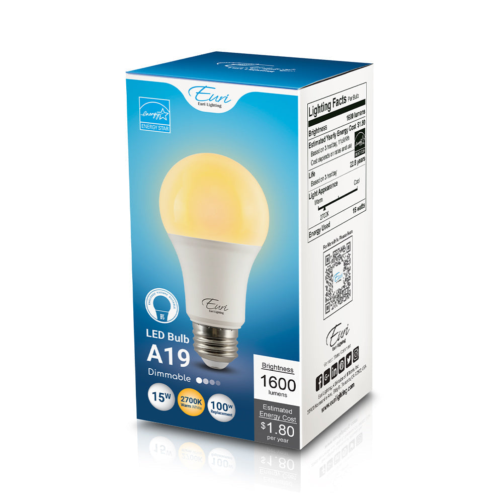 Euri Lighting 15W Dimmable Omni-Directional 2700K LED Light Bulb