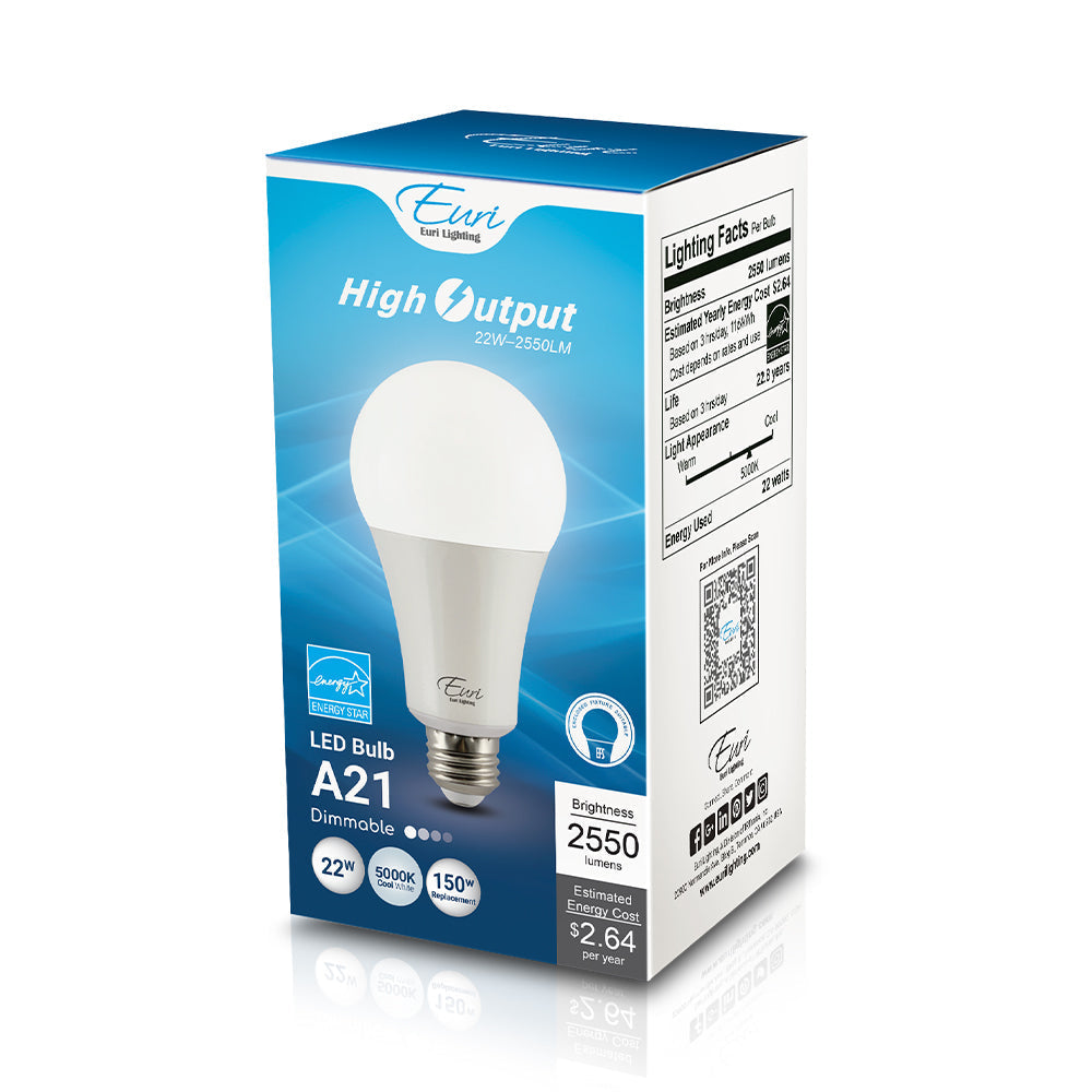 Euri Lighting 22W Dimmable Omni-Directional 5000K LED Light Bulb