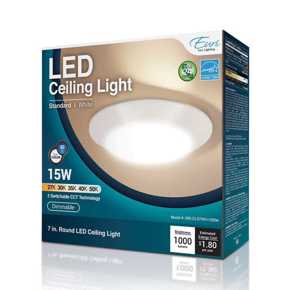 Euri Lighting 7" Dimmable White Aluminum Recessed Ceiling Light With Frosted Plastic Lens