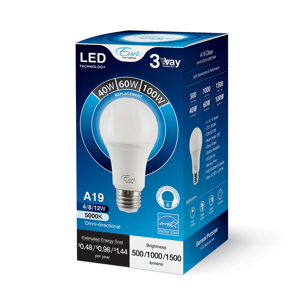 Euri Lighting Omni-Directional 5000K LED Light Bulb With 3-Way LED Technology
