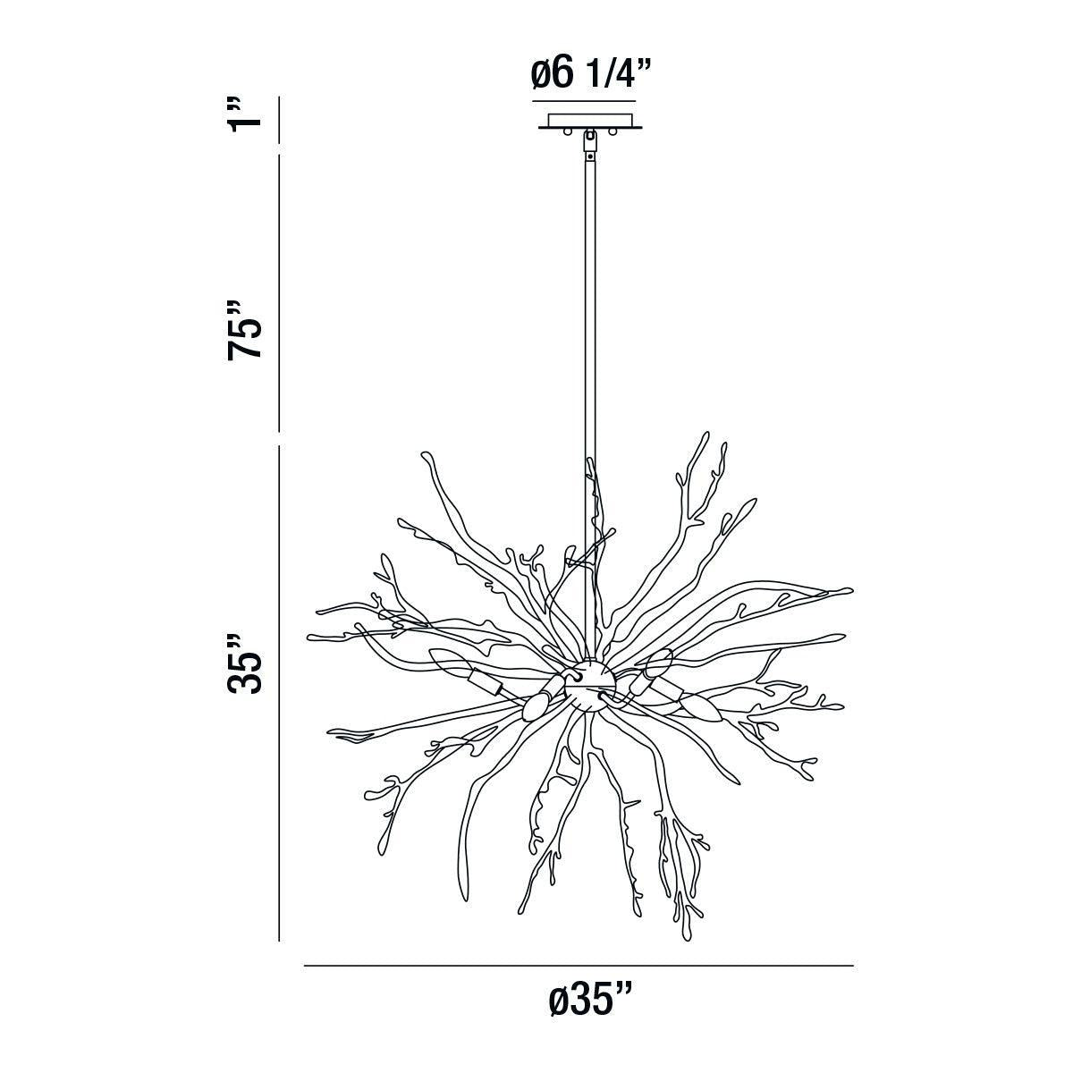 Eurofase Lighting Aberdeen 35" 6-Light Dimmable Incandescent Gold Chandelier With Gold Free-Flowing Gilded Branch Accents