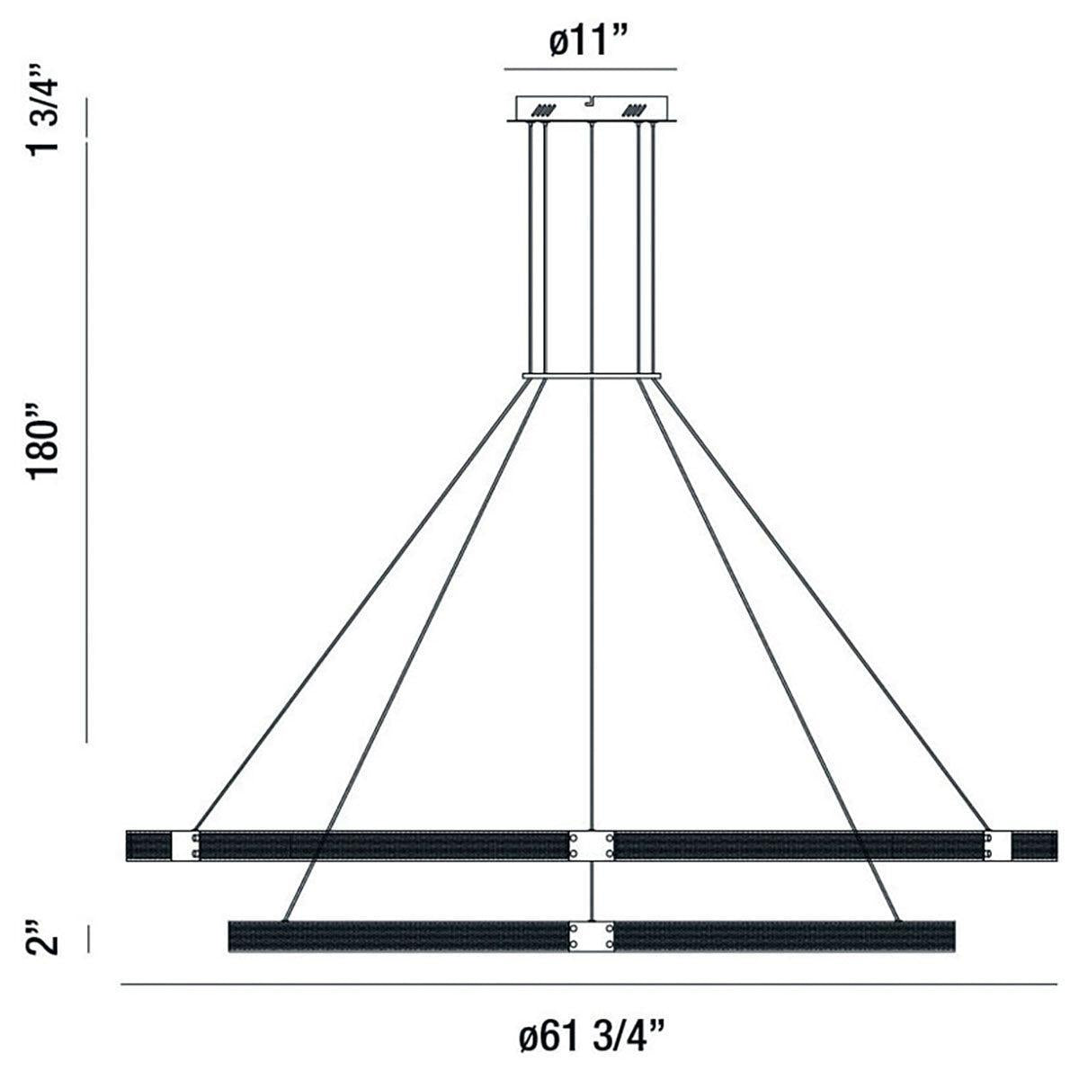 Eurofase Lighting Admiral 62" 2-Tier Large Round Matte Black/Gold Metal Dimmable Integrated LED Chandelier With Soft White Acrylic Shade