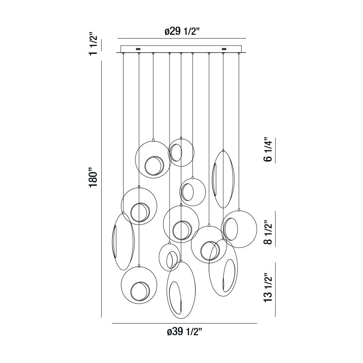 Eurofase Lighting Arlington 40" 13-Light Round Dimmable Integrated LED Blackened Chrome Chandelier With Metal Orb Shades
