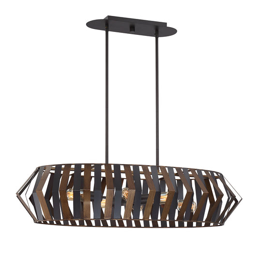 Eurofase Lighting Bevelo 35" 6-Light Dimmable Incandescent Black Chandelier With Wood And Bronze Shade