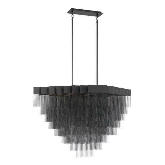 Eurofase Lighting Bloomfield 47" 22-Light Dimmable Integrated LED Metal Oval Black Chandelier With Black Metal Chain Waterfall Accent