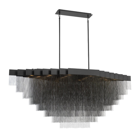 Eurofase Lighting Bloomfield 73" 28-Light Dimmable Integrated LED Metal Oval Black Chandelier With Black Metal Chain Waterfall Accent