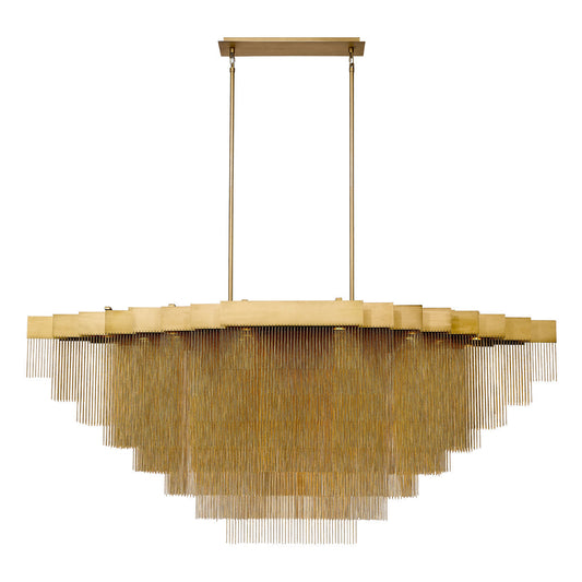 Eurofase Lighting Bloomfield 73" 28-Light Dimmable Integrated LED Metal Oval Brushed Gold Chandelier With Gold Metal Chain Waterfall Accent