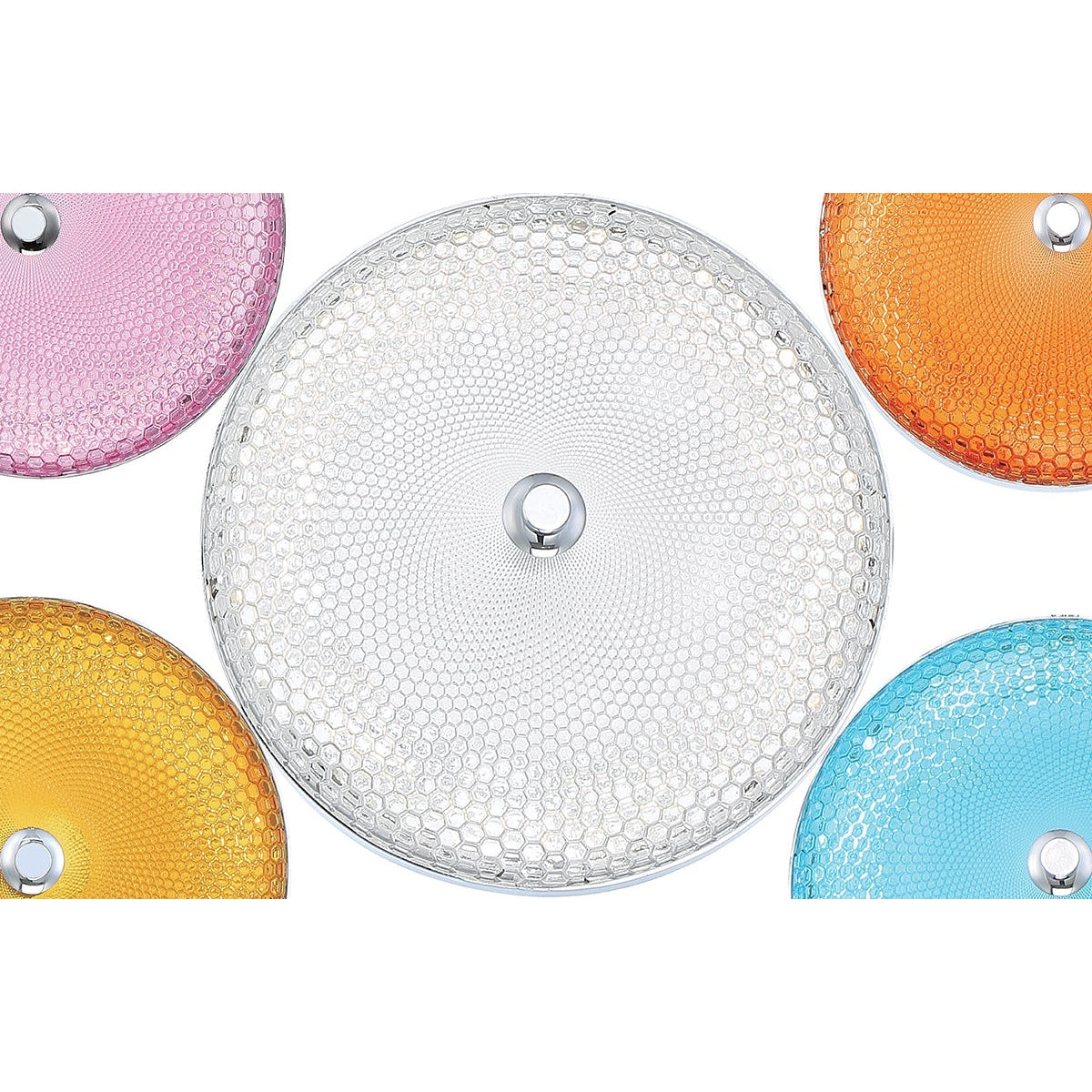 Eurofase Lighting Caledonia 13" Round Chrome Dimmable Integrated LED Pendant Light With Bright Candy Clear Honeycomb Glass Shade