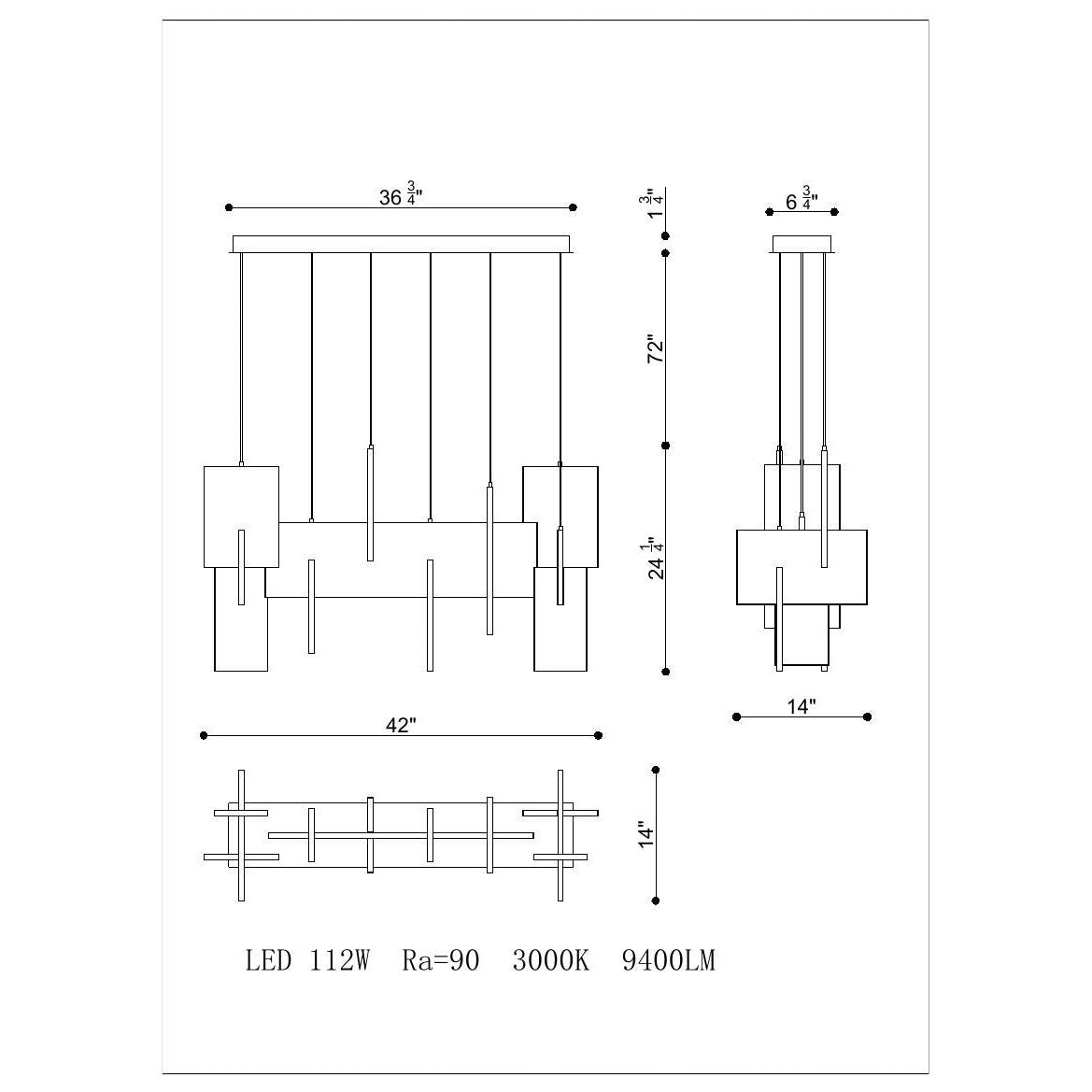Eurofase Lighting Coburg 42" Extra Large Dimmable Integrated LED Metal Linear Aluminum Chandelier With White Acrylic Shades