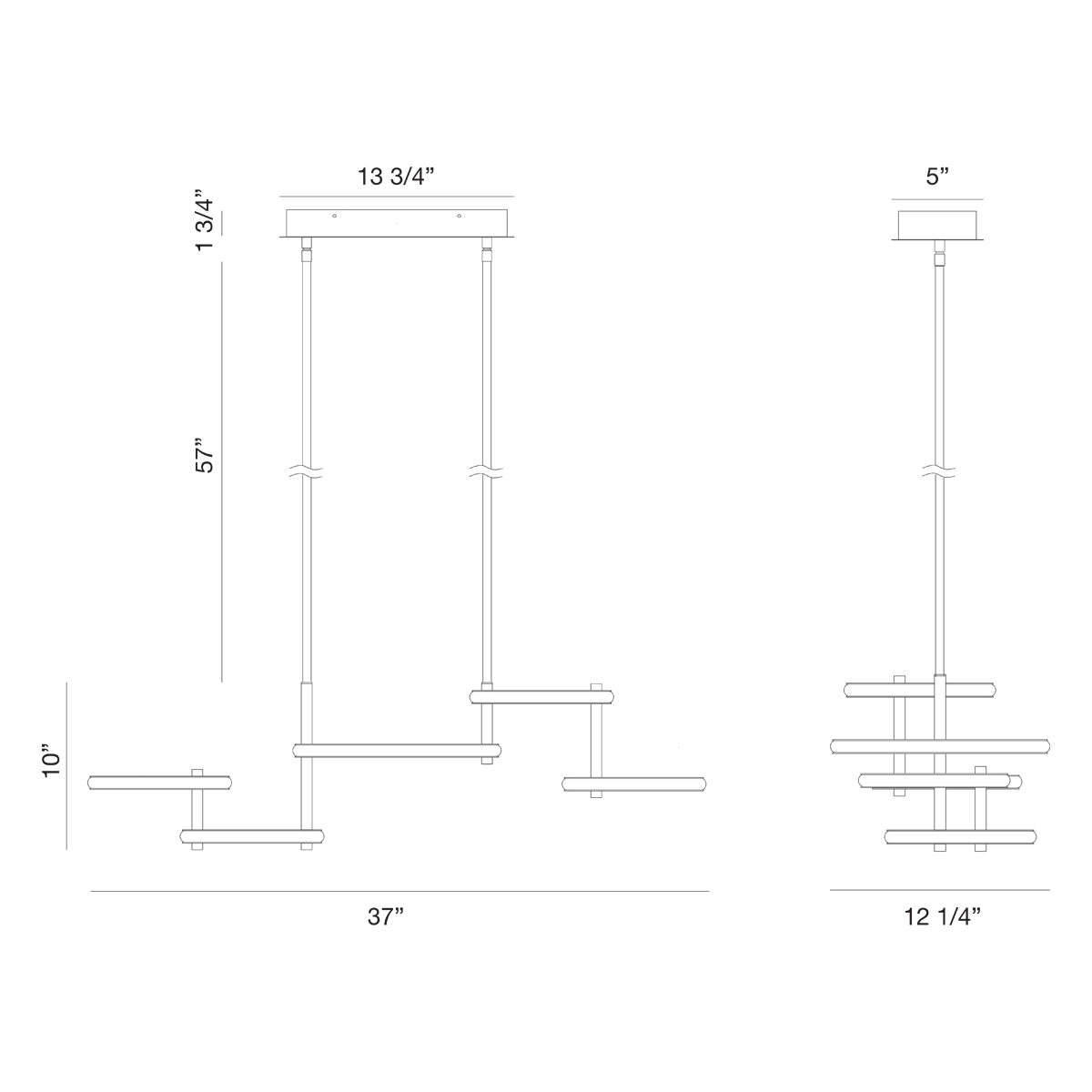 Eurofase Lighting Giro 36" 5-Light Dimmable Integrated LED Metal Matte Black Chandelier With White Acrylic Circular Shades