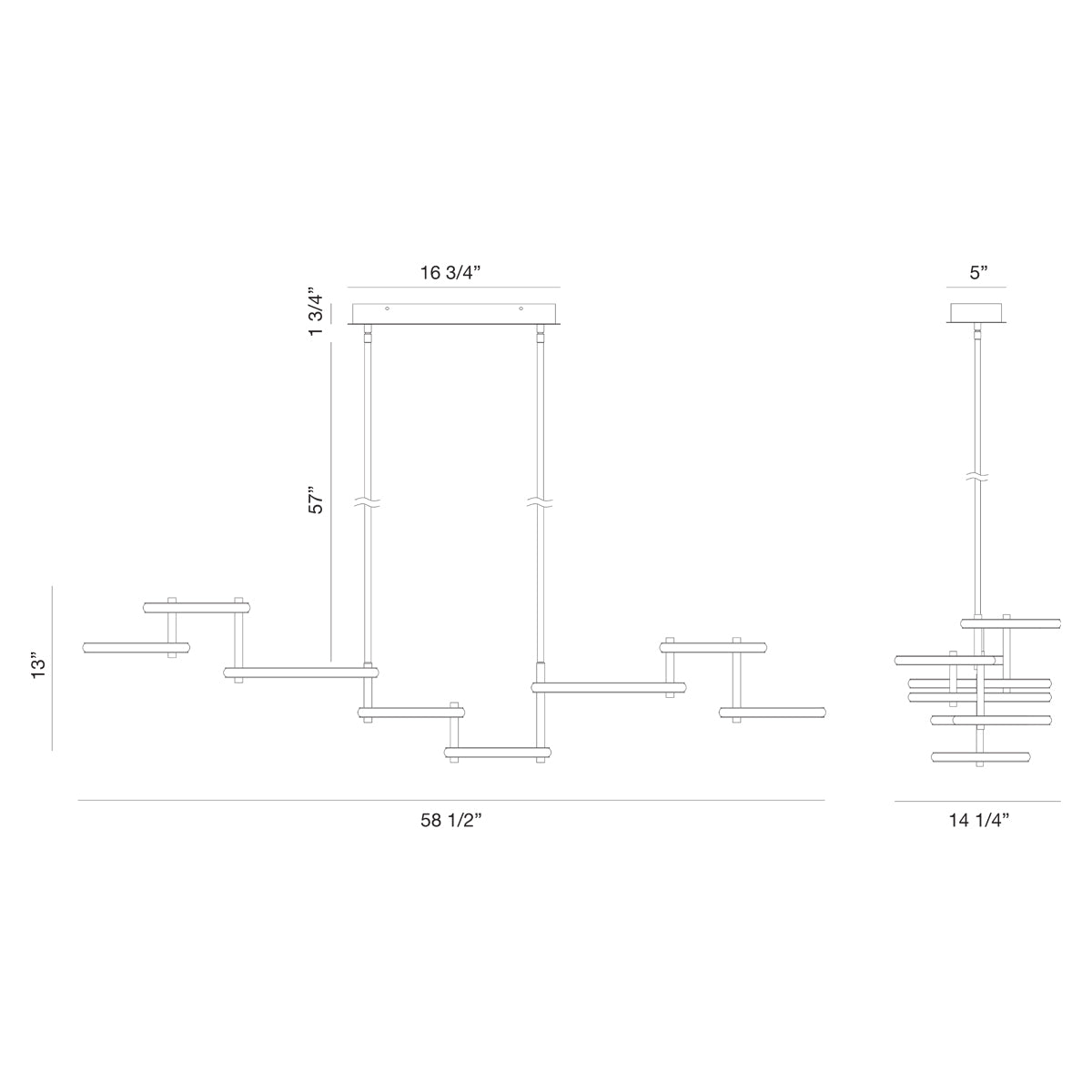 Eurofase Lighting Giro 59" 8-Light Dimmable Integrated LED Metal Matte Black Chandelier With White Acrylic Circular Shades