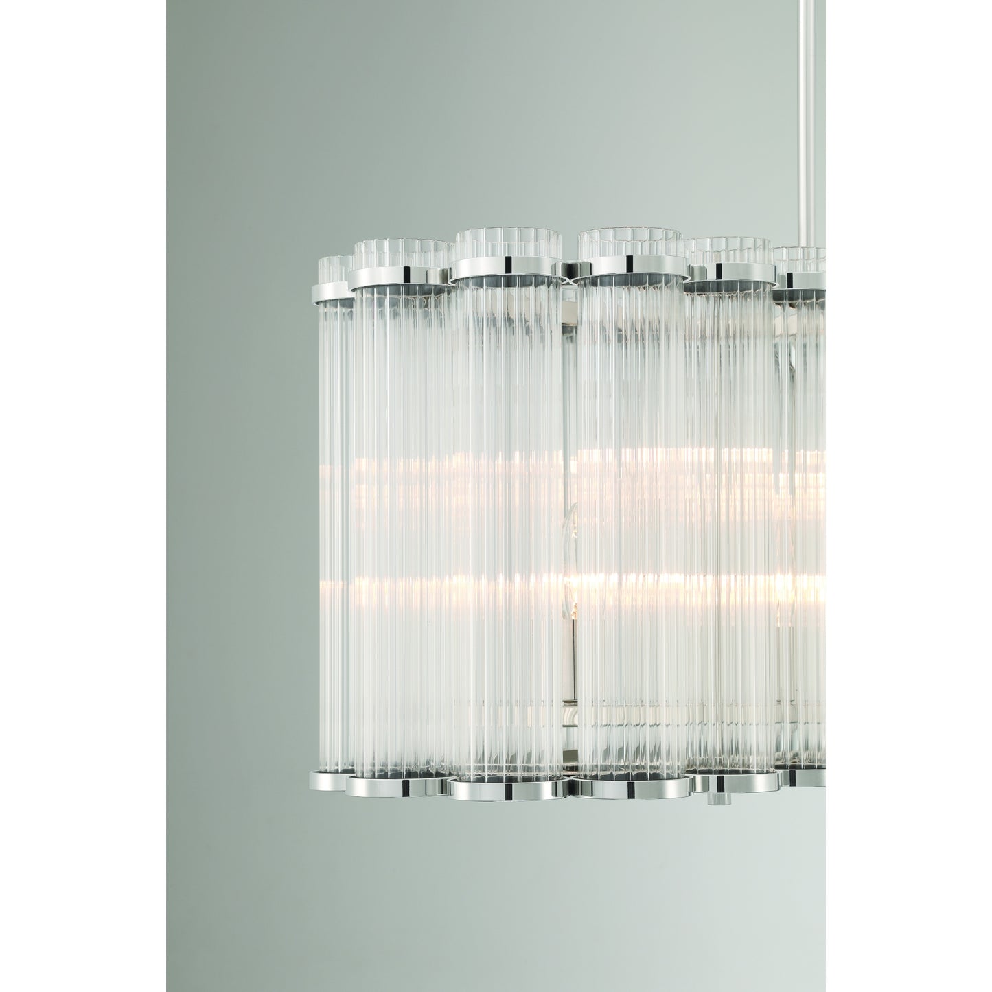 Eurofase Lighting Glasbury 52" 10-Light Ribbed Glass Shade Polished Nickel Chandelier