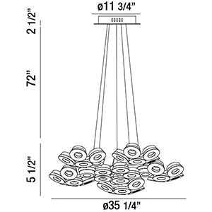 Eurofase Lighting Glendale 35" 30-Light Dimmable Integrated LED Aluminum White Chandelier With Frosted White Shades