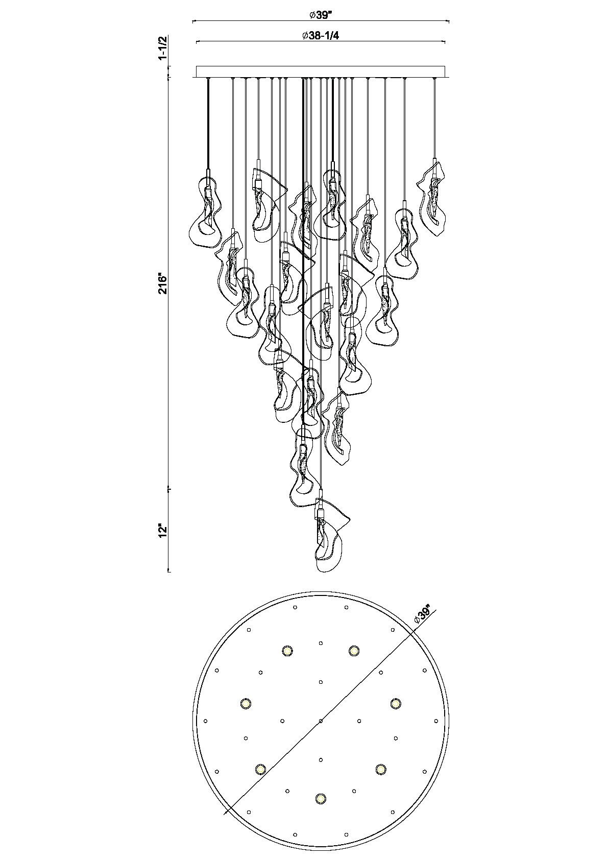 Eurofase Lighting Norah 39" 26-Light Integrated LED Glass Shade Polished Nickel Steel Grand Chandelier