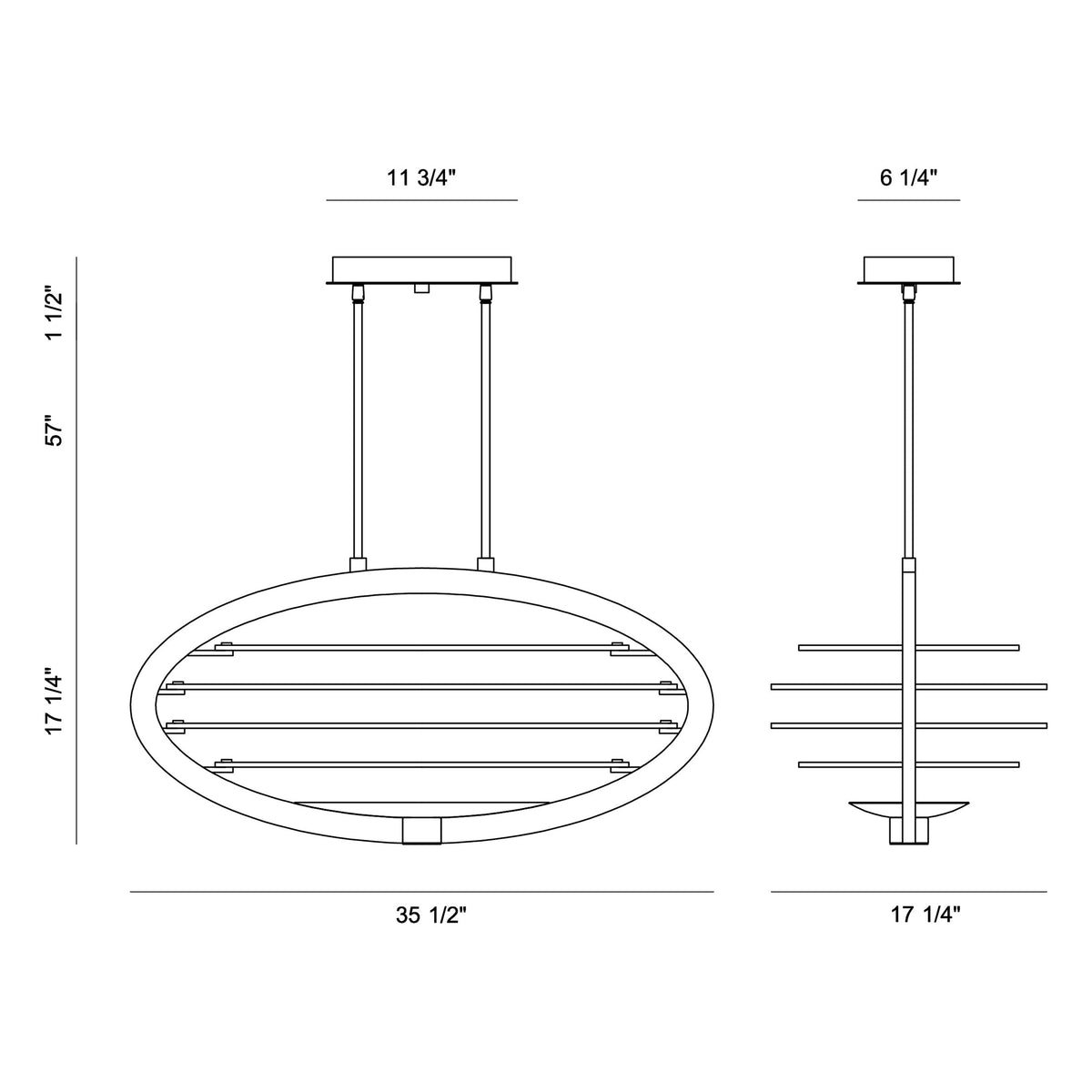 Eurofase Lighting Ombra 36" 2-Light Dimmable Integrated LED Brass Metal Oval Chandelier With Black Strip Accent Shade