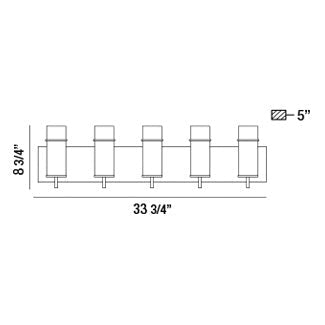Eurofase Lighting Pista 34" 5-Light Dimmable Incandescent Gold Bath Bar With Clear Glass Shades