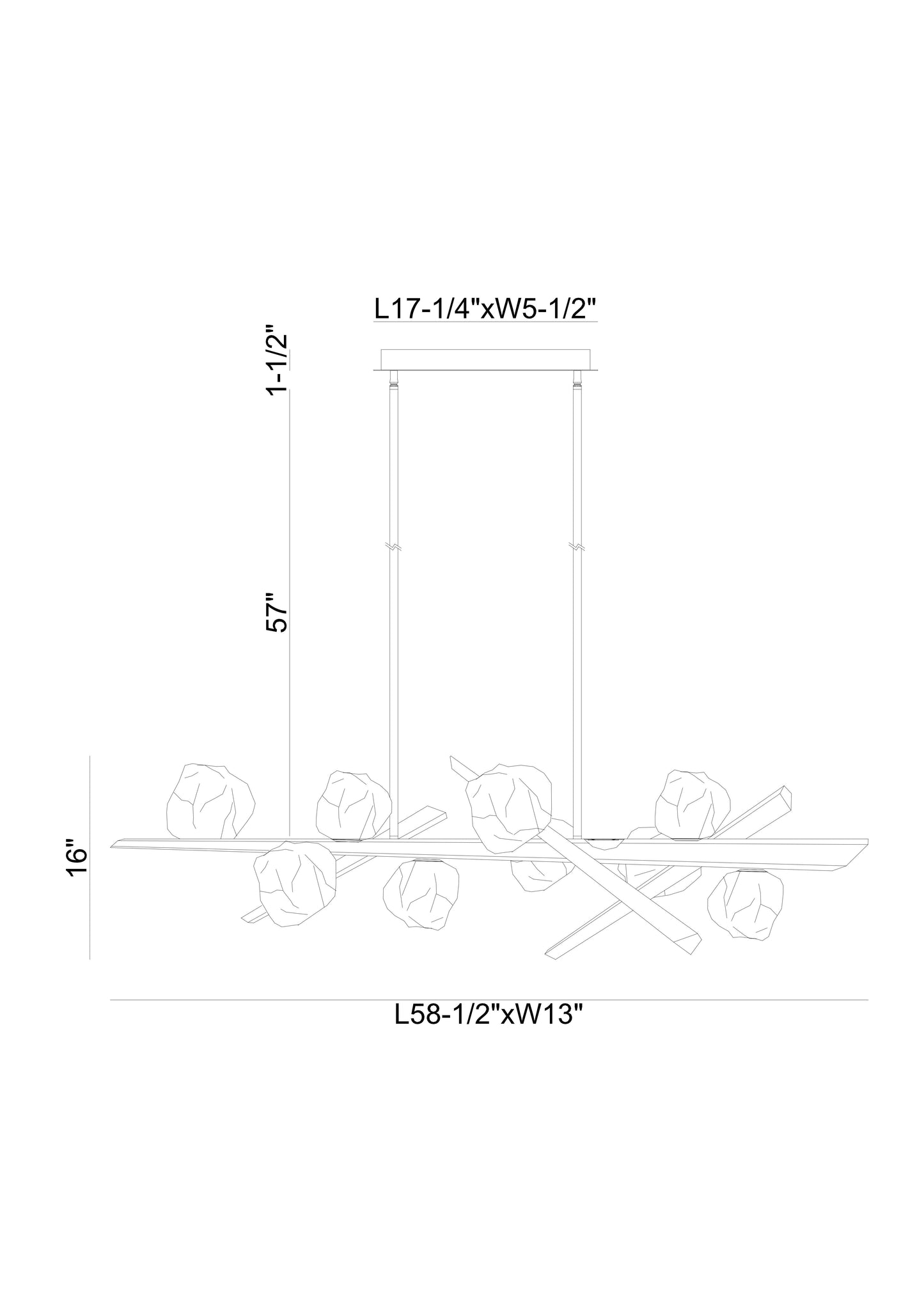 Eurofase Lighting Thorah 59" 9-Light Integrated LED Amber Glass Shade Matte Graphite Linear Chandelier