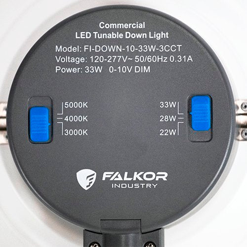 Falkor Industry 9 SERIES - LED Tunable Commercial Down Light - FI-DOWN-10-33W-3CCT