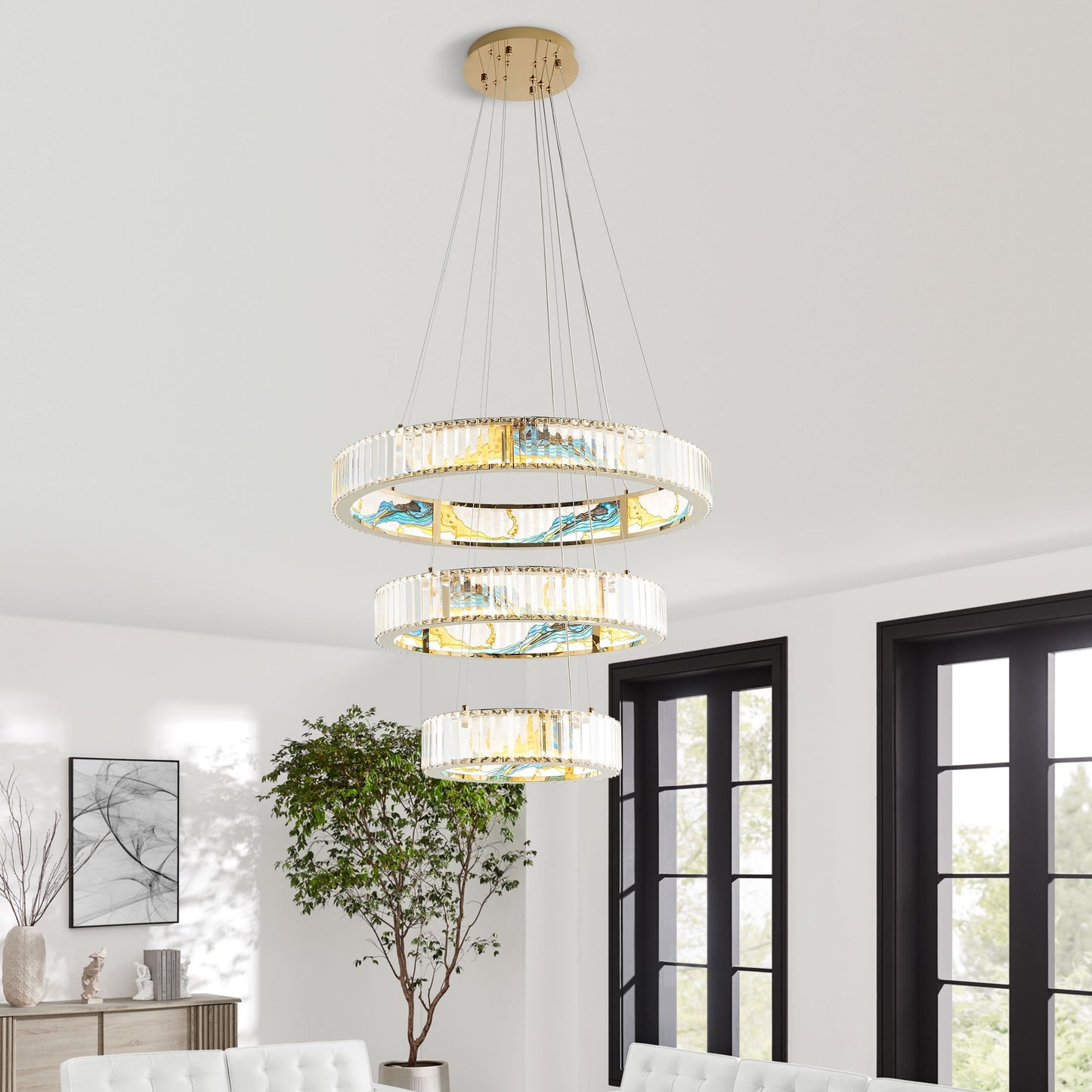 Finesse Decor Boeseman's Radiant 32" Multi-Color Finish 3-Light LED 3-Tier Chandelier
