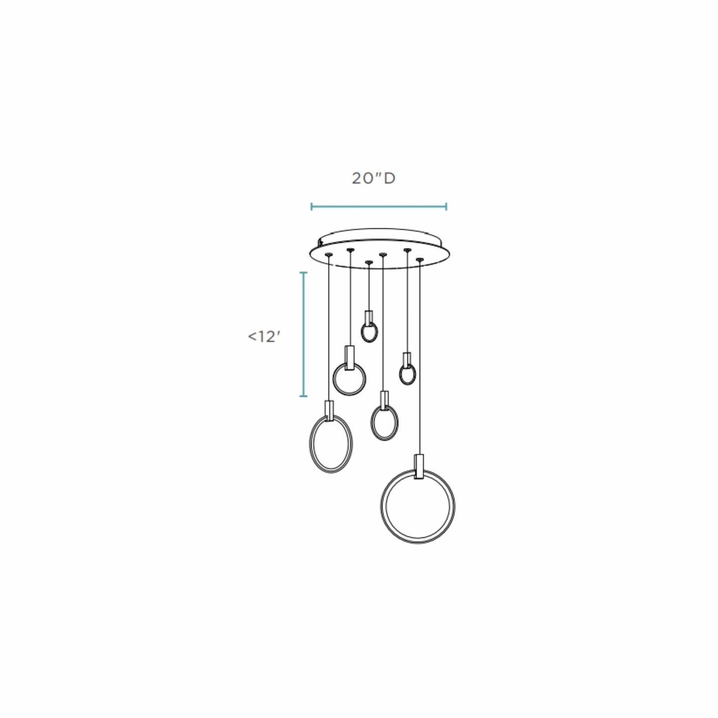 Finesse Decor Hong Kong 20" Matte Black Finish 6-Light LED Chandelier